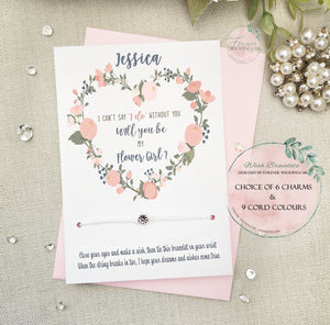 Will you be my Flower Girl Card, Wish Bracelet Gift, Personalised Bridal Party Proposal Gift, Flower Girl Invite, Wedding Jewellery