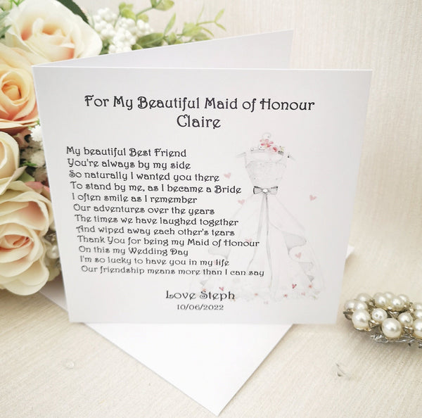 Maid of Honour Print, Wedding Thank You, Poem from Bride, Personalised Box Filler, Bridal Party Gift from Bride