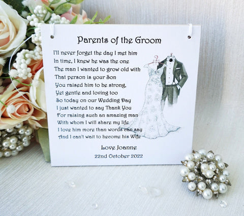 Parents of the Groom Gift, Personalised Poem Plaque, Mother and Father of the Groom Gift, Wedding Thank You