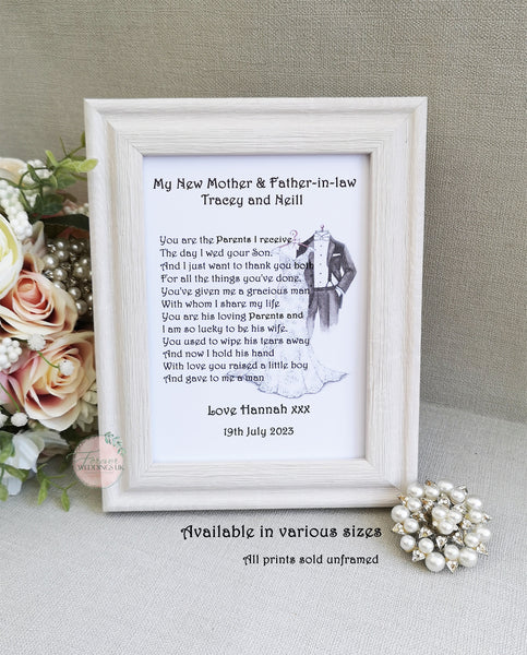 Mother and Father of the Groom Gift, Wedding Thank You Poem Plaque, In laws gift from Bride, Personalised poem, Rustic Wedding