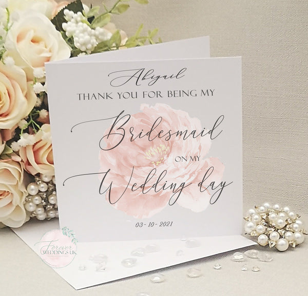 Bridesmaid Thank You Wedding Day Card, Personalised, Floral Wedding Card, Bridal Party Card, Wedding Card from Bride, Bridesmaid Box Filler