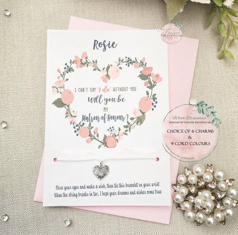 Will you be my Matron of Honour Card, Wish Bracelet Gift, Personalised Bridal Party Card, Proposal Gift, Wedding Jewellery