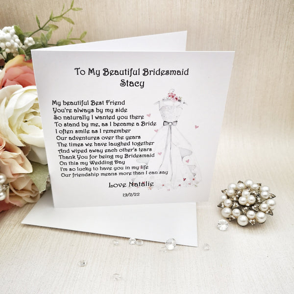 Personalised Bridesmaid Gift, Wedding Poem Print, Bridesmaid Thank You Gift, Bridesmaid Box Filler, Wedding Thank You, Bridal Party Gift