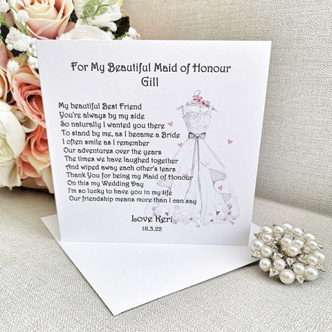 Maid of Honour Thank You Card, Personalised Wedding Thank You Card, Maid of Honour Box Filler, Card from Bride, Wedding morning Card