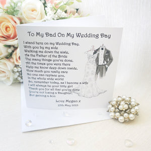 To Dad on my Wedding Day Card, Father of the Bride Wedding Day Card, Dad Wedding Thank You Card, Card from Bride, Dad Wedding poem