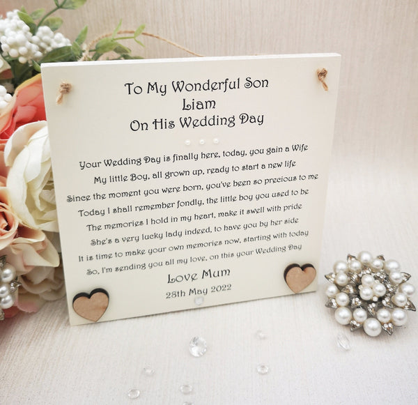 Son On Your Wedding Day, Gift For Groom, Groom Wedding Day, Personalised Keepsake, Parents Gift, Personalised From Mum