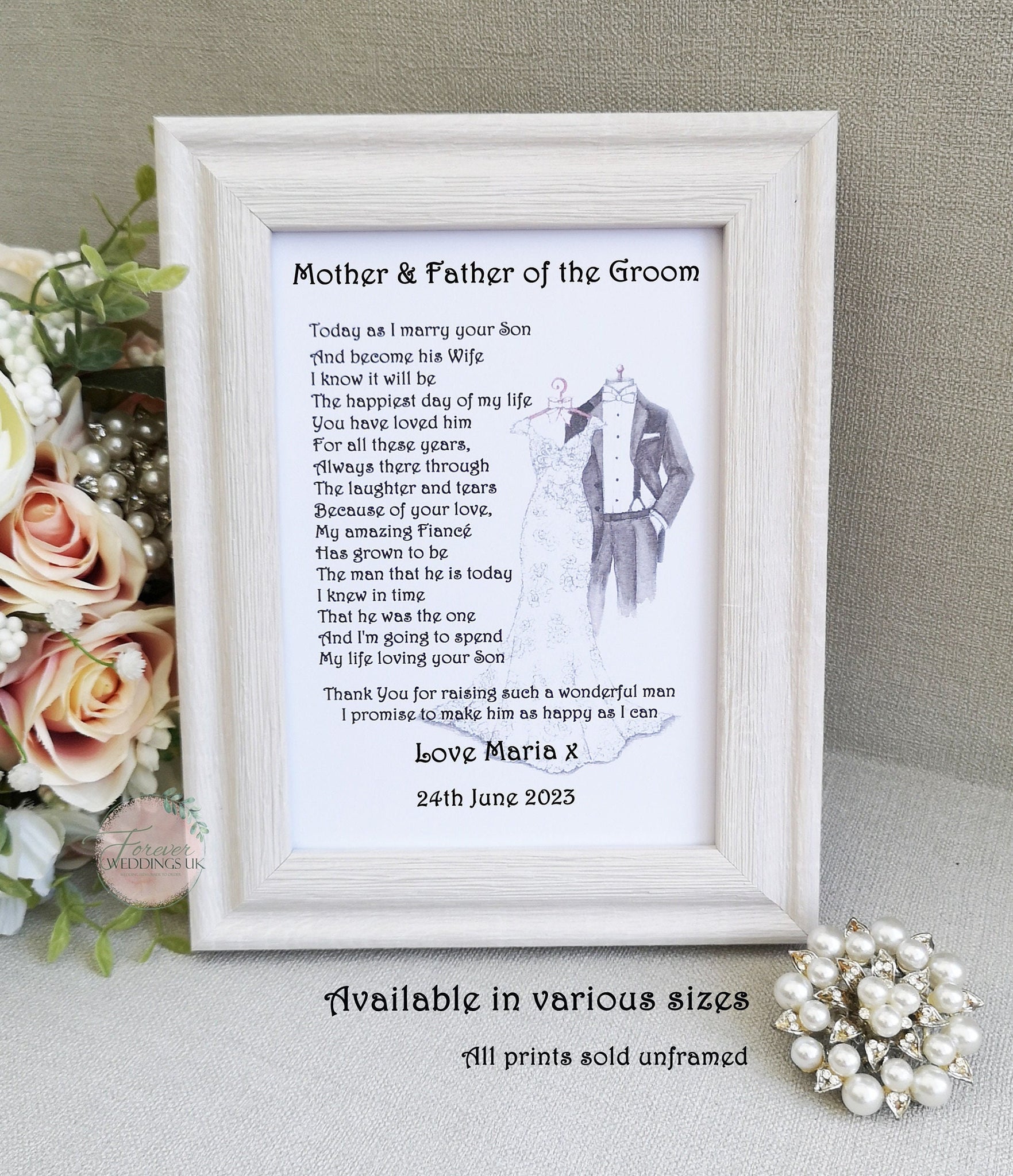 Parents of the Groom Print, Wedding Parent Gift, Mother and Father of the Groom Gift, Wedding Keepsake