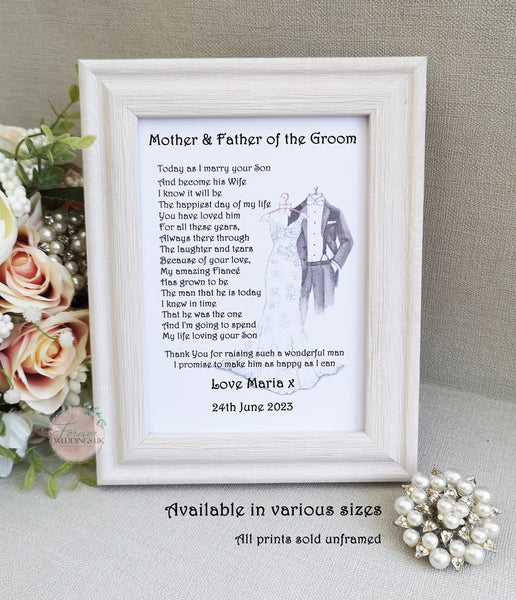 Parents of the Groom Print, Wedding Parent Gift, Mother and Father of the Groom Gift, Wedding Keepsake