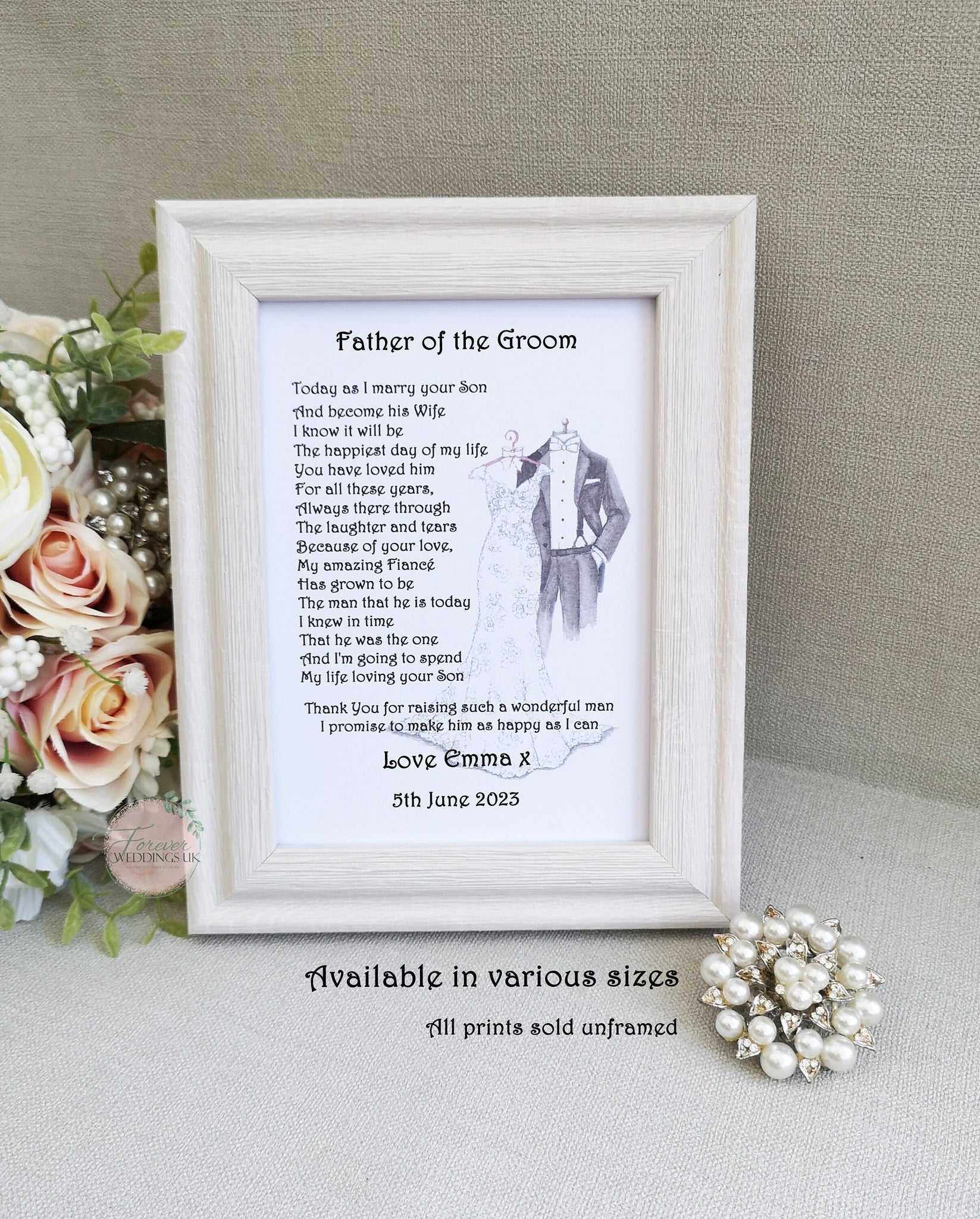 Father of the Groom Gift, Mother or Parents of the Groom, Parent Wedding Gift, Wedding Poem Print, Gift from Bride, Parent Wedding poem