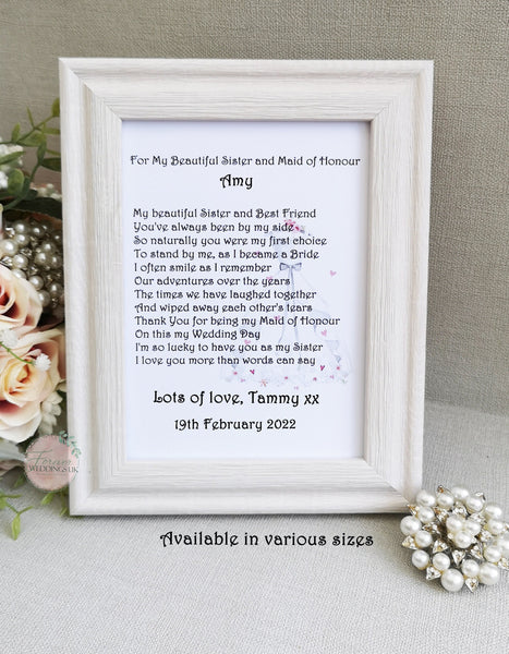 Personalised Bridesmaid Thank You Wedding Card, Friend or Sister, Daughter Bridesmaid, Maid of Honour Wedding Card, Bridesmaid Box Card