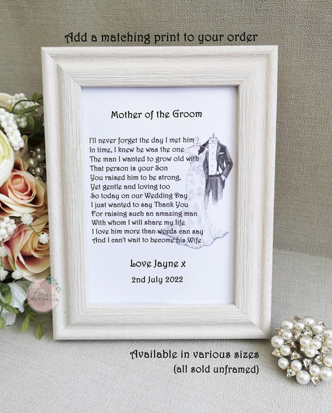 Mother of the Groom Wedding thank you card from Bride, Wedding day card, Personalised mother-in-law wedding card, Large Wedding poem card