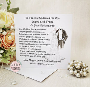 Godson and Wife Wedding Day card, Personalised wedding card, Card for Bride and Groom, Goddaughter wedding card, Large Wedding keepsake card