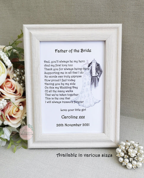 Father of the Bride Gift, Dad Wedding poem print from Daughter, Wedding Parent Gift