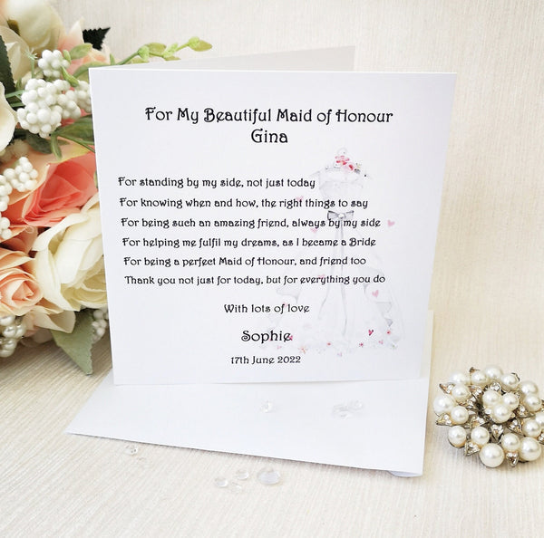 Personalised Maid of Honour Thank You Card, Personalised Card from Bride, Friend or Sister, Maid of Honour Box Filler, Maid of Honour Card