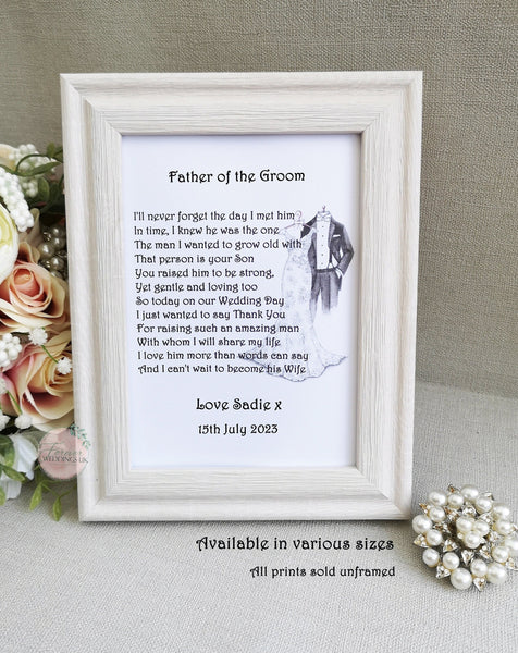 Father of the Groom Gift,  Parent Wedding Gift, Mother or Parents of the Groom, Wedding Poem Print