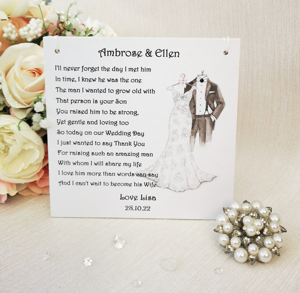 Mother and Father of the Groom Gift, Thank You Gift from Bride, Mother of Groom Gift, Hanging Wedding Poem Plaque, Wedding Keepsake