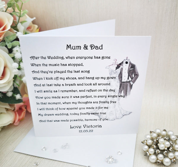 To my Parents on my Wedding Day, Wedding Gift for Parents, Wedding Thank You Keepsake