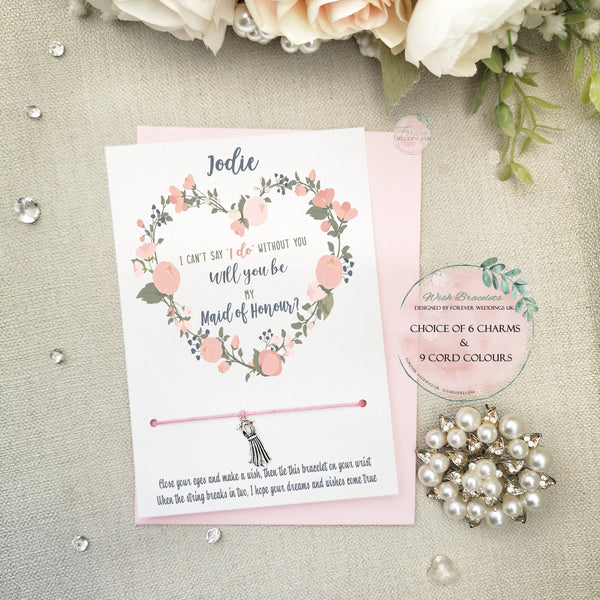 Personalised Maid of Honour Proposal Card, Wish Bracelet, Bridal Party Gift, Will you be my Maid of Honour Invite, Wedding Jewellery