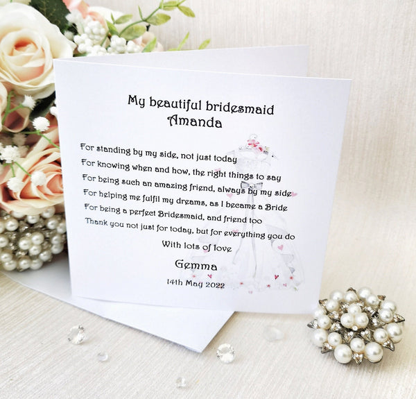 Personalised Bridesmaid Card Wedding Thank You, Friend or Sister, Bridal Party Card, Bridesmaid Box Filler, Wedding Party Card