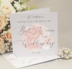 Best Woman Personalised Thank You Wedding Day Card, Peach flower design