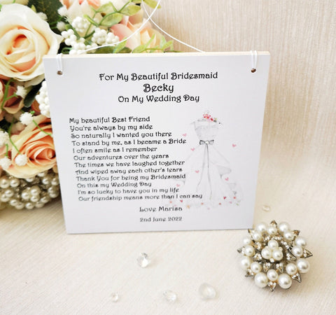 Bridesmaid Thank You Gift from Bride, Personalised Bridesmaid Poem, Hanging Plaque Gift, Bridesmaid Box Idea, Maid of Honour Gift