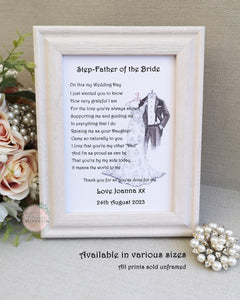 Personalised Step-Father of the Bride Gift, Wedding Thank You Print, Step-Mother Gift, Gift from Bride, Parents Wedding Gift