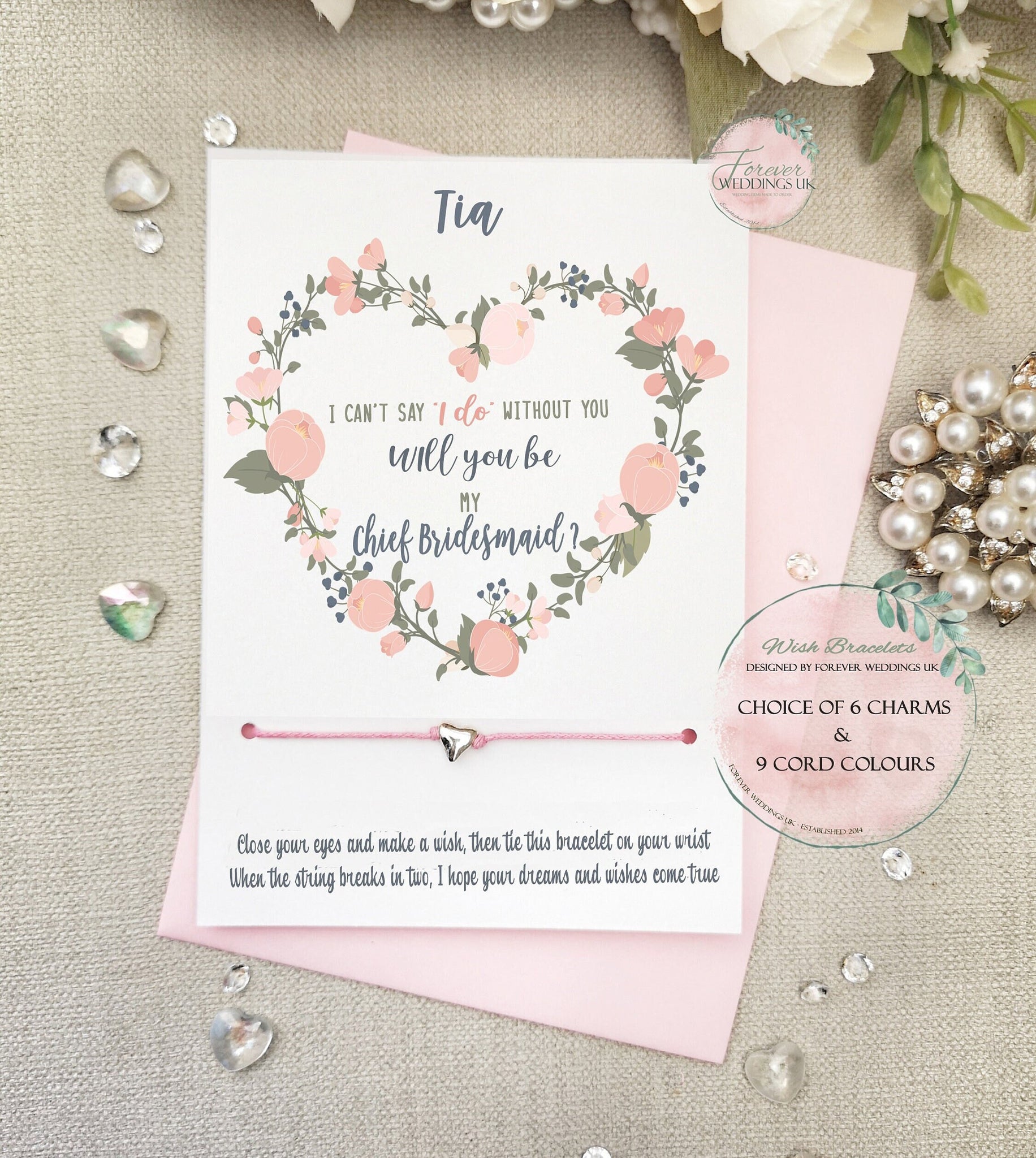 Will you be my Chief Bridesmaid Card, Wish Bracelet Gift, Personalised Bridal Party Proposal Gift, Bridesmaid Invite, Wedding Jewellery