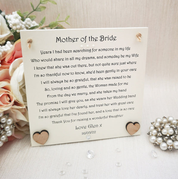 Mother of the Bride Gift, Wedding parent gift, Personalised Mother of the Bride poem gift, New Mother-in-law gift, Wedding Party Gift