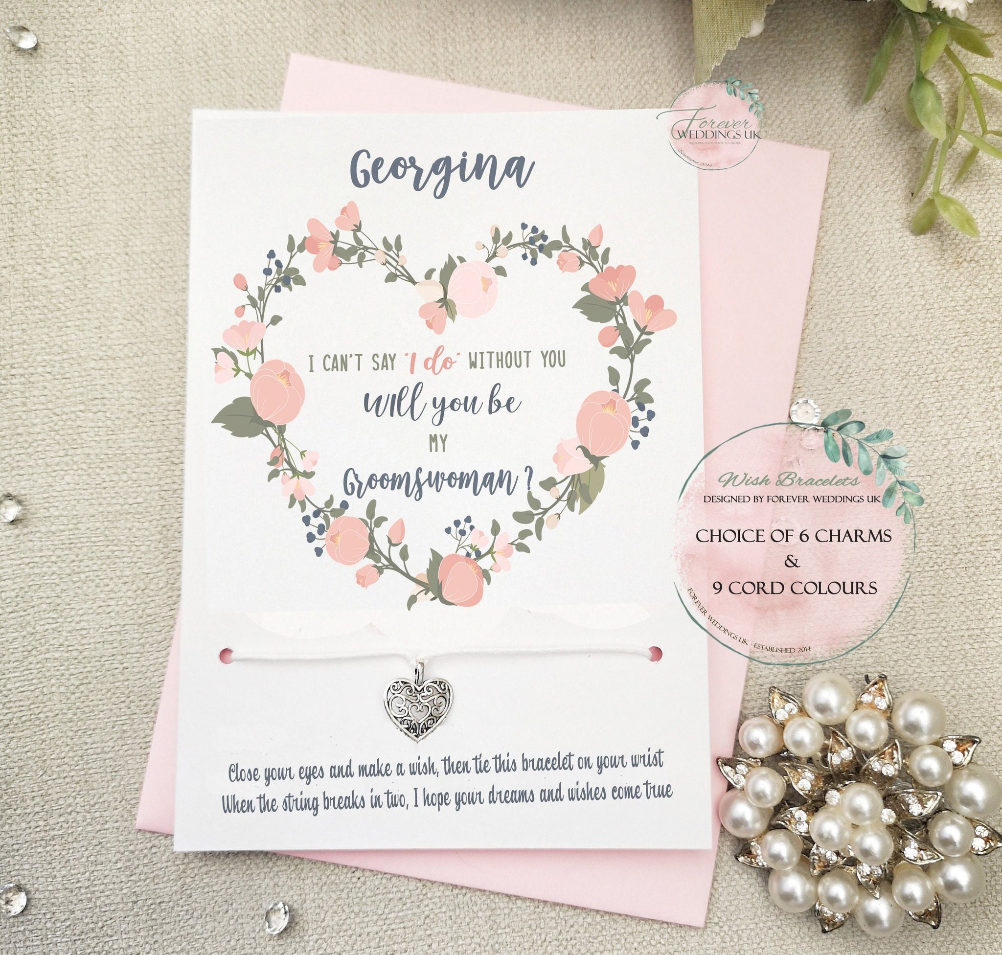 Will you be my Groomswoman Card, Wish Bracelet Gift, Personalised Bridal Party Proposal Gift, Groomswoman Invite, Wedding Jewellery