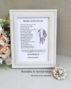 Mother of the Groom Gift, Father of Parents of the Groom Poem, Wedding Thank You, Parent Wedding Gift