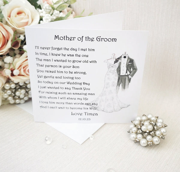 Personalised card for Parents of the Groom, Mother and Father of the Groom card from Bride, Bridal Party Card, Large Keepsake Wedding Card