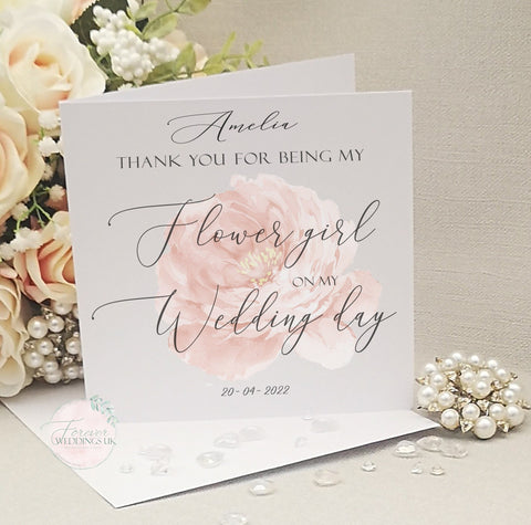 Personalised Thank You for being our Flower Girl Card, Personalised Wedding Thank You, On my Wedding Day Card Card