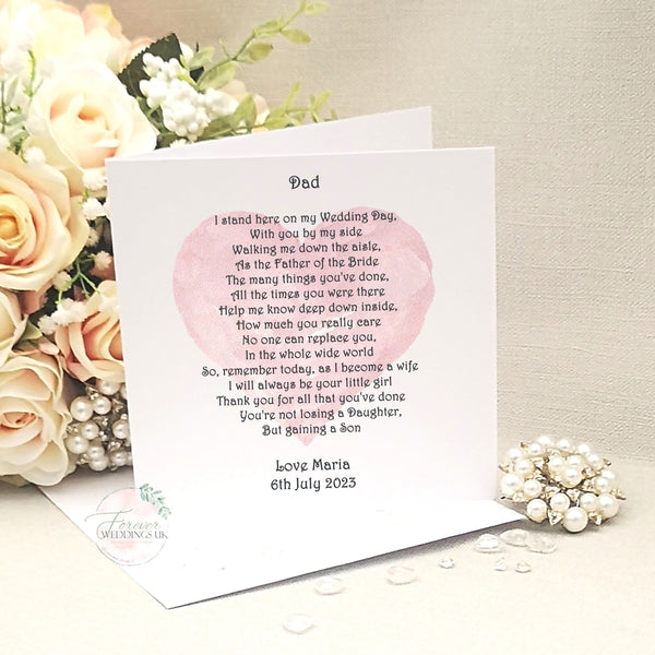 To my Dad on my Wedding Day card, Card from Bride to Dad, Parent Wedding Thank You Card, Dad Wedding Poem, Custom Wedding Card