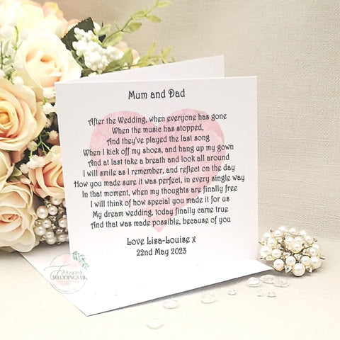 Thank you Mum and Dad Wedding Card, Mother and Father of the Bride card, Card from Bride, Daughter Wedding Card to Parents, Wedding Keepsake