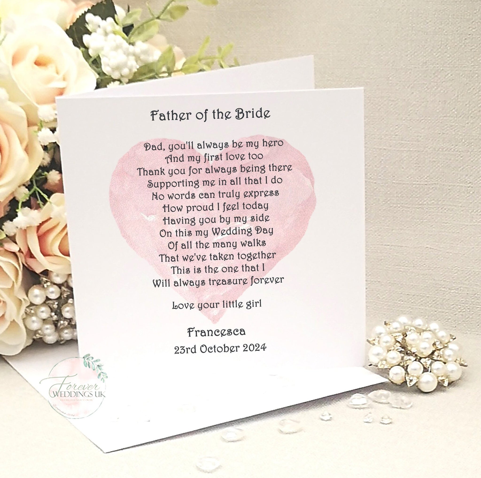 To my Dad on my Wedding Day Card, Father of the Bride Card, Wedding Keepsake, Card from Bride, Thank you Dad card, Dad Daughter Wedding