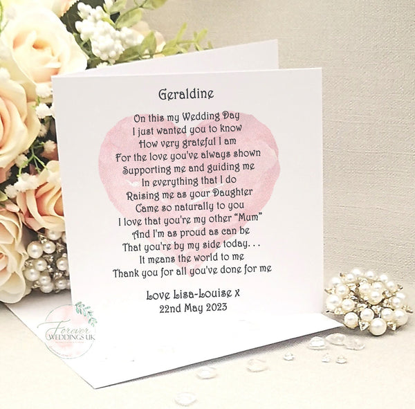 Step-Mother of the Bride Wedding Thank You Card, Step-Father of Bride, Personalised Wedding card, Custom Card from Bride, Bridal Party Card