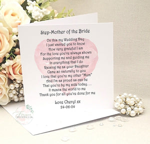 Step-Mother of the Bride Wedding Thank You Card, Step-Father of Bride, Personalised Wedding card, Custom Card from Bride, Bridal Party Card