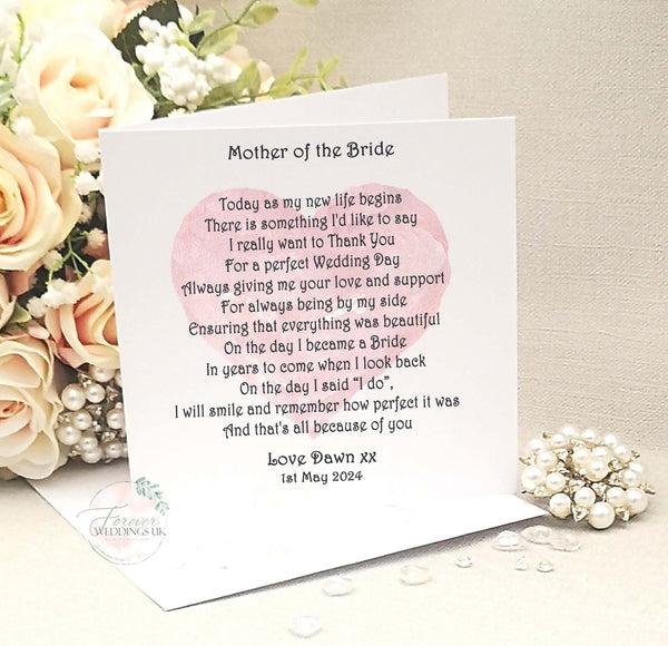 Mum and Dad Wedding Thank You Card, Mother of the Bride, Father of the Bride, Grandparents of the Bride card, Wedding card from Bride