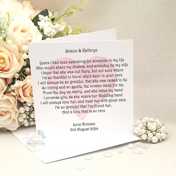 Mother and Father of the Bride Card from Groom card, Personalised Keepsake, Custom Wedding Card, Wedding card from Son-in-law, Parents Card