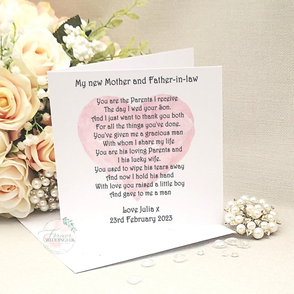 Personalised Mother of the Groom Wedding Card, Card from Bride, Parents of the Groom, Father of the Groom, Wedding Keepsake, Parent Card