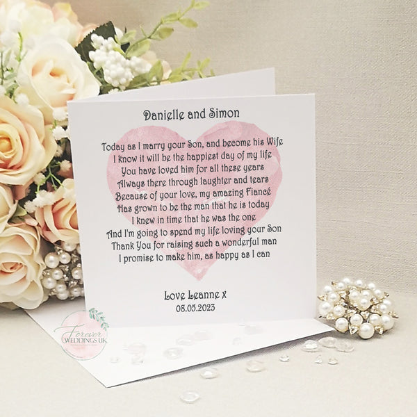 Parents of the Groom card from Bride, Personalised Parents Wedding Card, Mother of the Groom, Father of the Groom, Custom Keepsake