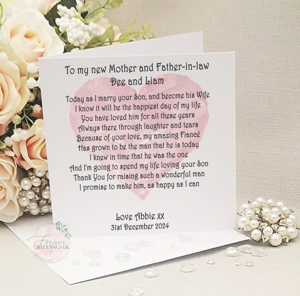 Mother of the Groom card from Bride, Parents Wedding Card, Wedding Keepsake, Parents of the Groom, Father of the Groom