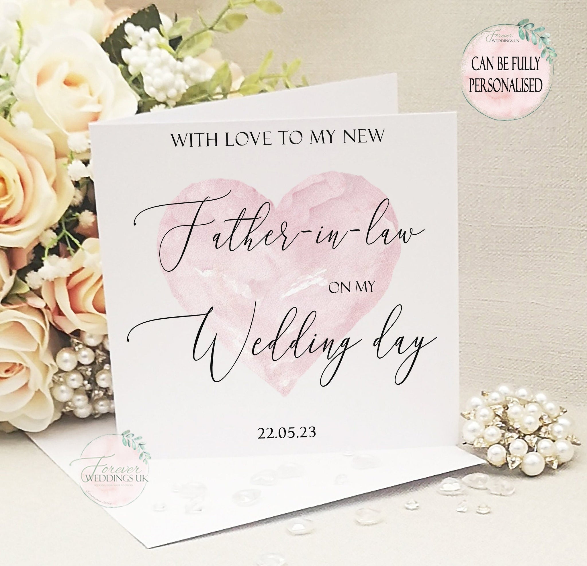 Father of the Bride or Groom Wedding Card, Card from Bride or Groom, Personalised Wedding Card, On our Wedding Day, To my new in-laws