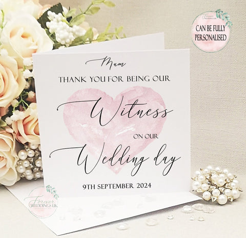 Thank you for being our Witnesses Wedding Card, Personalised Wedding role card, Card from Bride and Groom, Simple Wedding Card for Witness