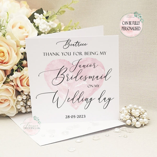 Chief Bridesmaid Thank you Card from Bride, Best Woman, Box Filler, Maid of Honour, Matron of Honour, Bridesmaid, Chief, Junior, Flower Girl