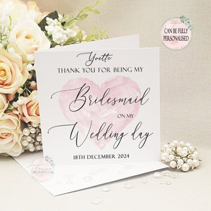 Personalised Bridesmaid Thank you Card from Bride, Box Filler, Best Woman, Matron, Maid of Honour, Chief, Junior Bridesmaid, Flower Girl,