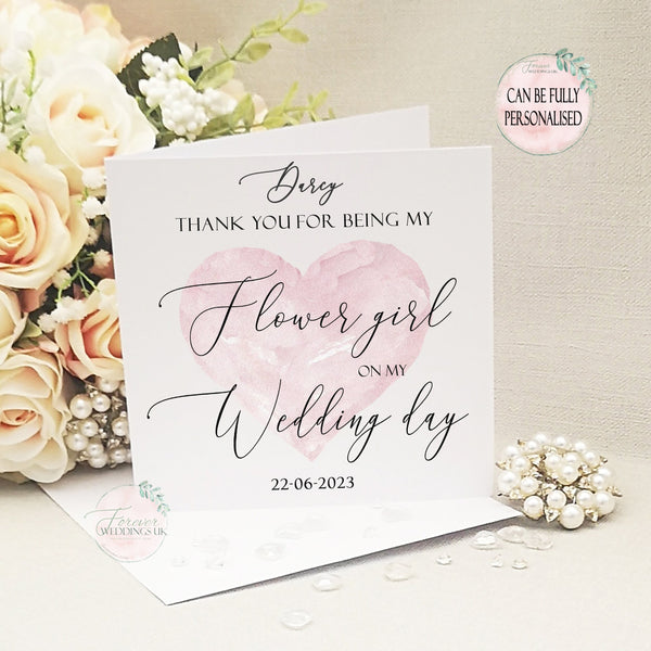 Flower Girl Thank you Card from Bride, Bridesmaid Box Filler, Maid of Honour, Matron of Honour, Bridesmaid, Chief, Junior, Best Woman Card