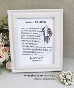 Personalised Mother or Parents of the Bride Poem Gift, Gift from Groom, Wedding Keepsake