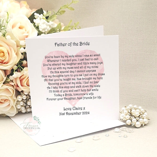 To my Mum on my wedding day card, Mother of the Bride wedding poem, Father of the Bride card, Thank you Mum and Dad Wedding Card