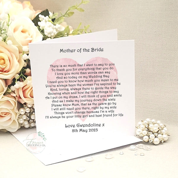 Mother of the Bride card, Mum Wedding Thank You Card from Daughter, Mother of the Bride poem, Custom wedding card, Wedding party card